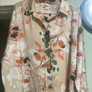 Entro Beige Floral Button Down Shirt